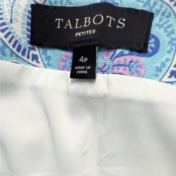 Talbots Petites 4P Paisley Print Pencil Skirt Blue Pink Lined Cotton Stretch - Picture 4 of 9